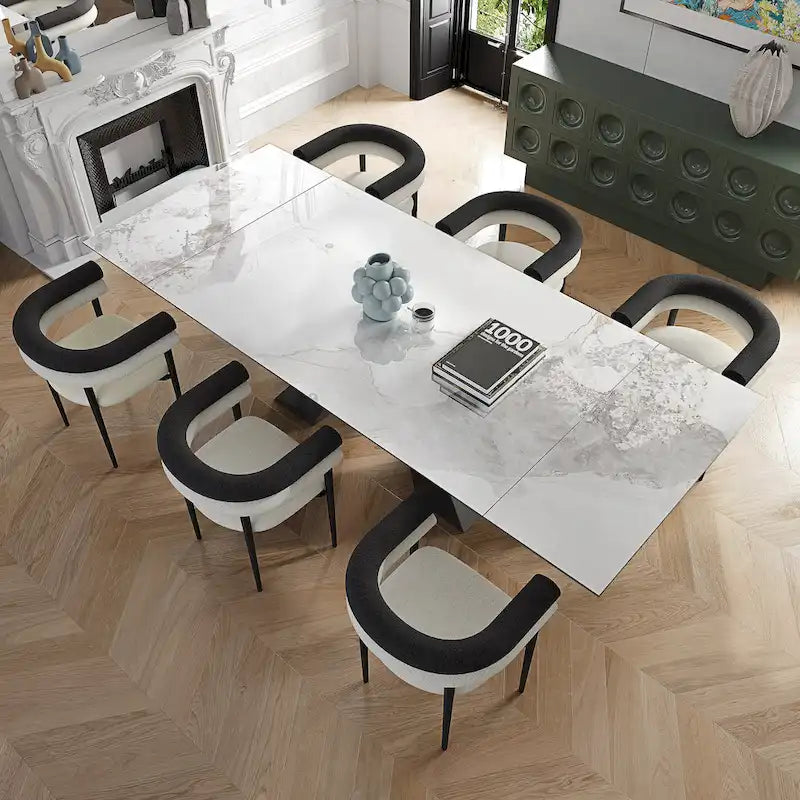 Ensemble de salle à manger extensible en pierre frittée pour 6 personnes, moderne et minimaliste