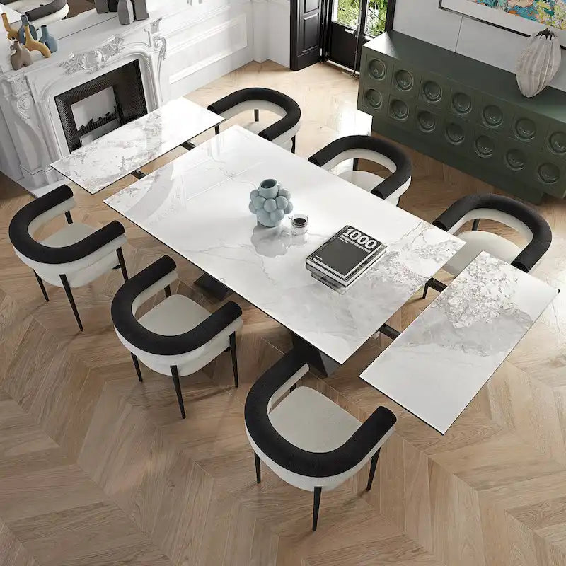 Ensemble de salle à manger extensible en pierre frittée pour 6 personnes, moderne et minimaliste