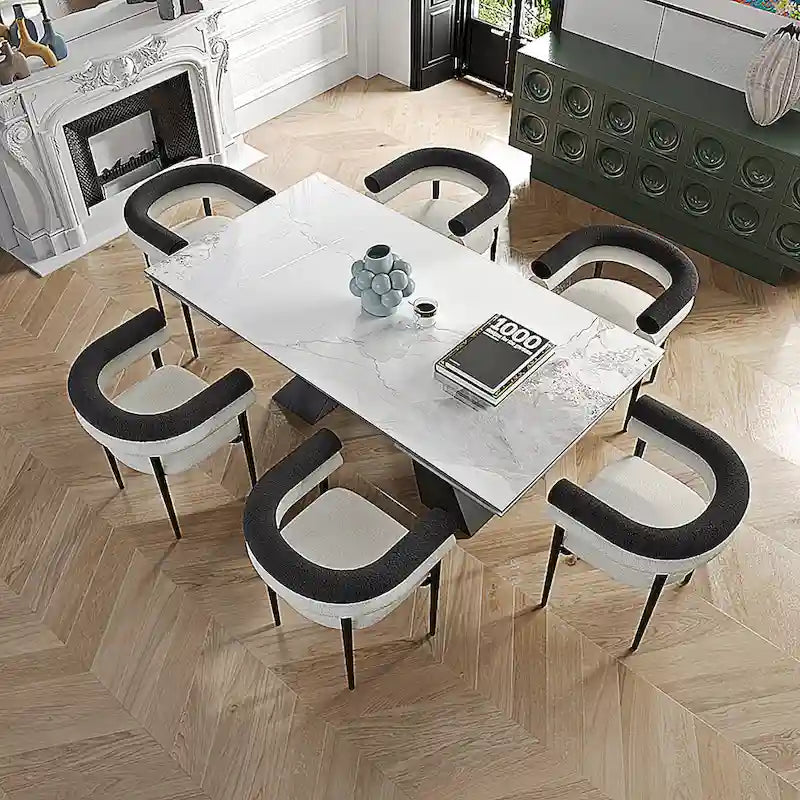 Ensemble de salle à manger extensible en pierre frittée pour 6 personnes, moderne et minimaliste