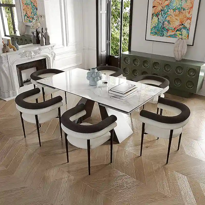 Ensemble de salle à manger extensible en pierre frittée pour 6 personnes, moderne et minimaliste