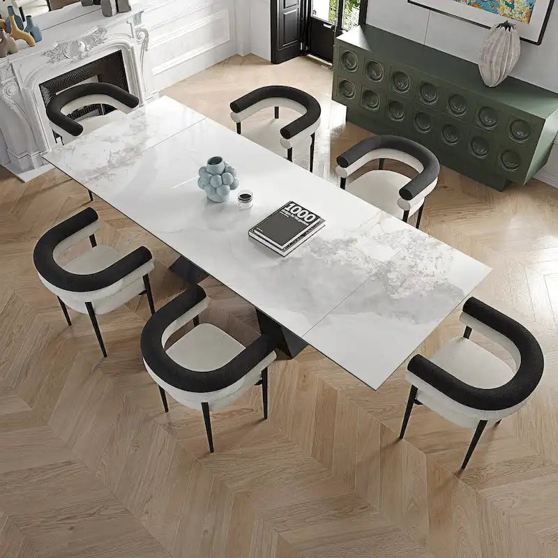 Ensemble de salle à manger extensible en pierre frittée pour 6 personnes, moderne et minimaliste