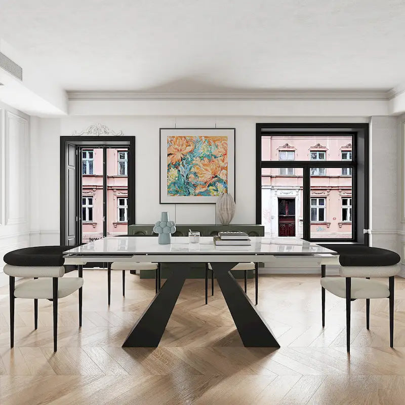 Ensemble de salle à manger extensible en pierre frittée pour 6 personnes, moderne et minimaliste