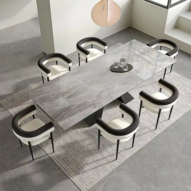 Ensemble de salle à manger extensible en pierre frittée pour 6 personnes, moderne et minimaliste