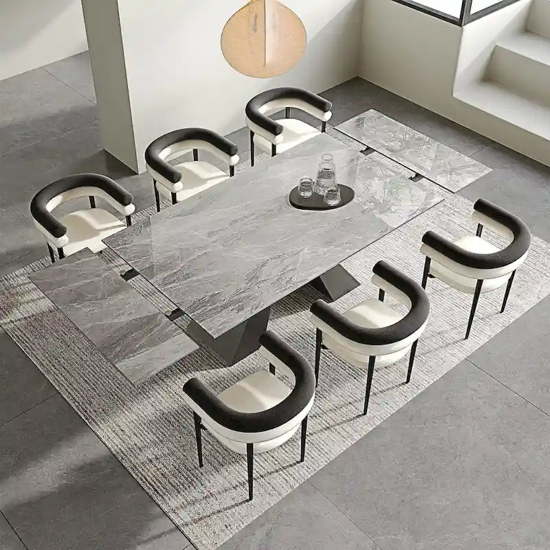 Ensemble de salle à manger extensible en pierre frittée pour 6 personnes, moderne et minimaliste
