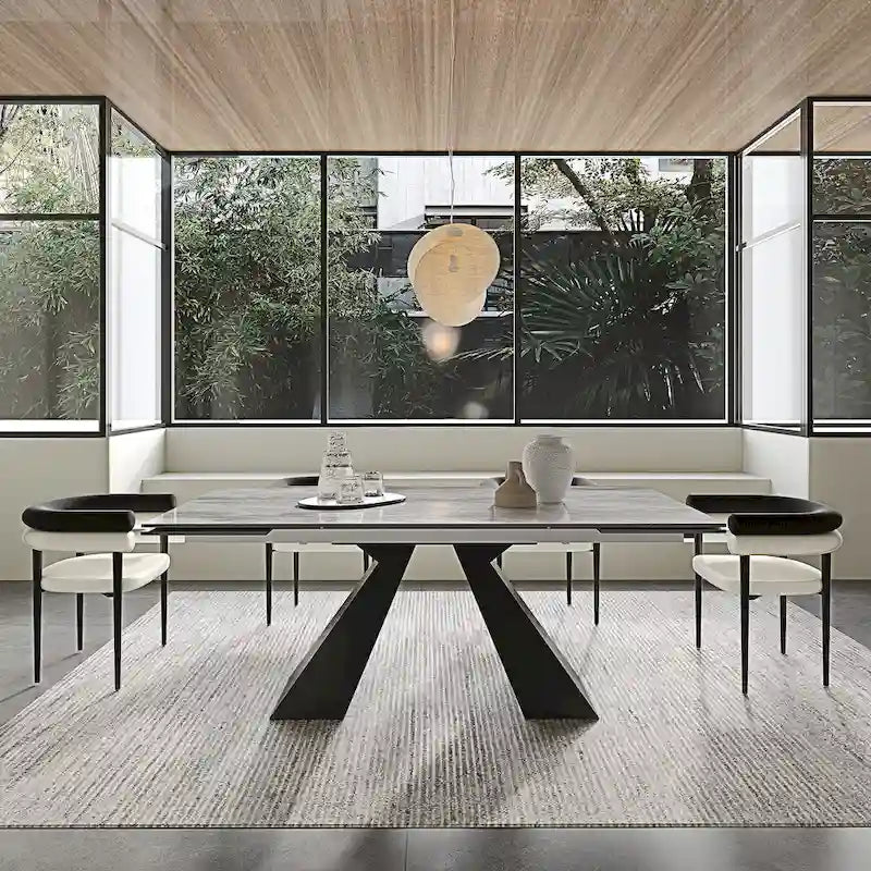Ensemble de salle à manger extensible en pierre frittée pour 6 personnes, moderne et minimaliste