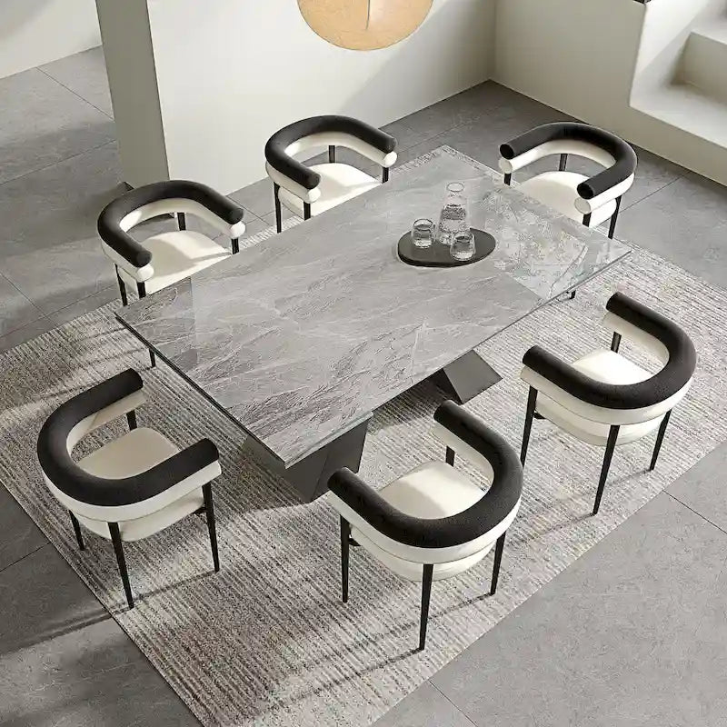 Ensemble de salle à manger extensible en pierre frittée pour 6 personnes, moderne et minimaliste