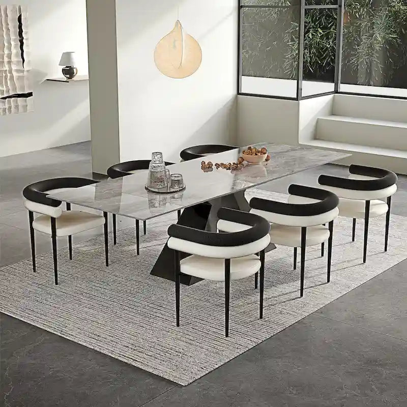 Ensemble de salle à manger extensible en pierre frittée pour 6 personnes, moderne et minimaliste