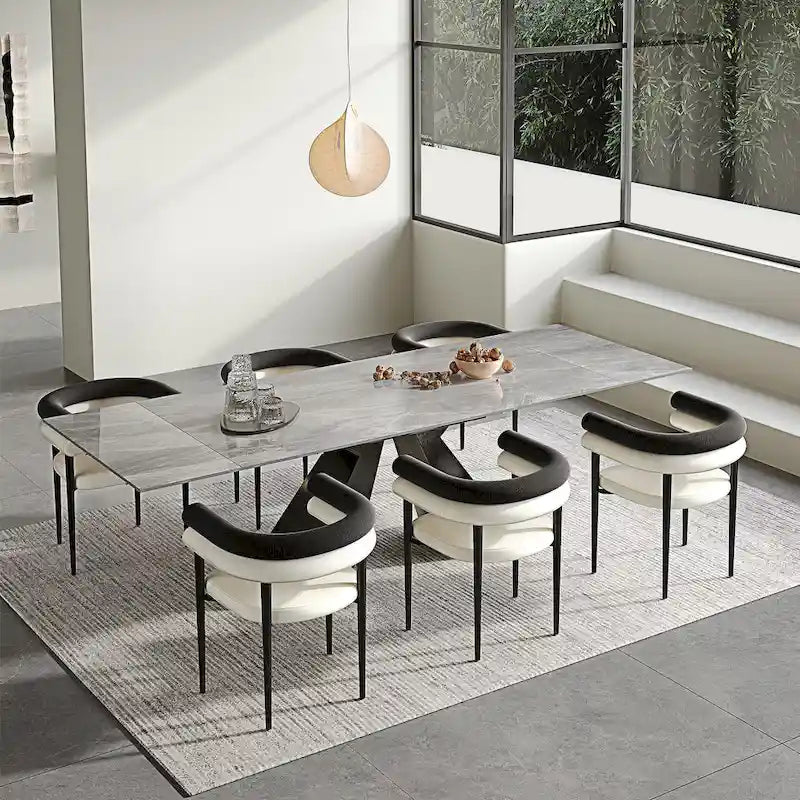 Ensemble de salle à manger extensible en pierre frittée pour 6 personnes, moderne et minimaliste