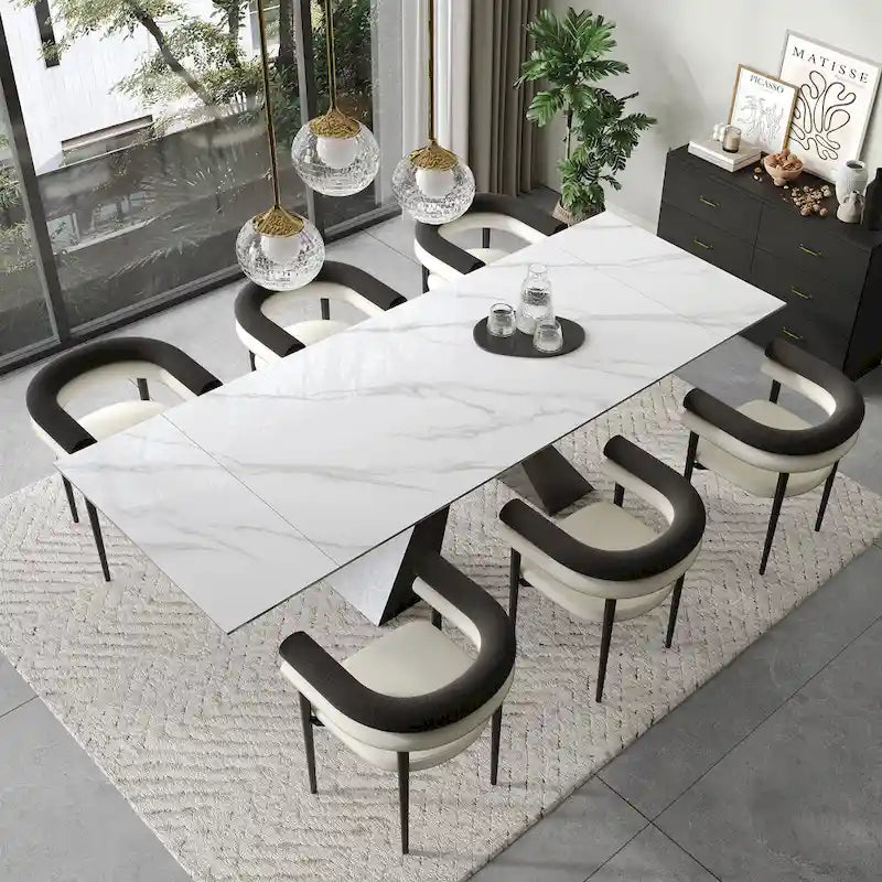 Ensemble de salle à manger extensible en pierre frittée pour 6 personnes, moderne et minimaliste