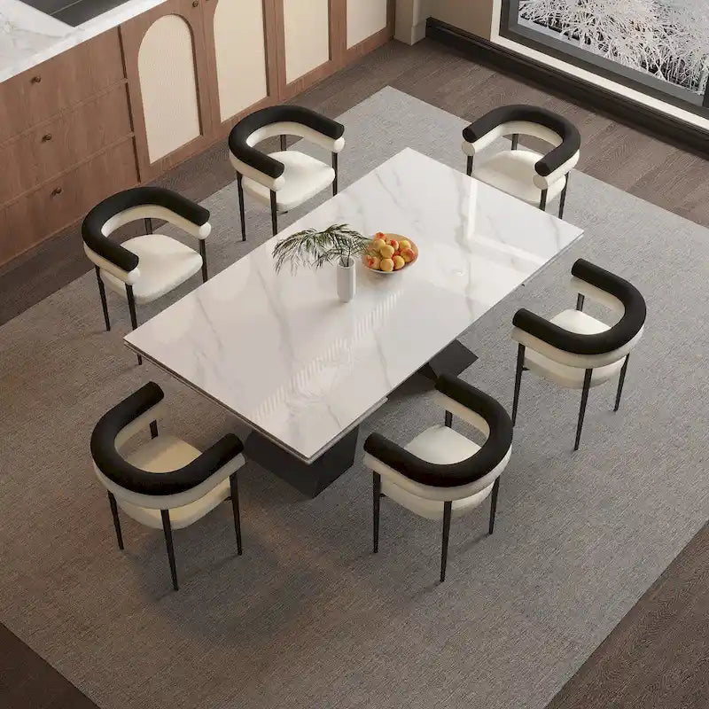 Ensemble de salle à manger extensible en pierre frittée, style moderne et minimaliste, 9 pièces, 8 personnes