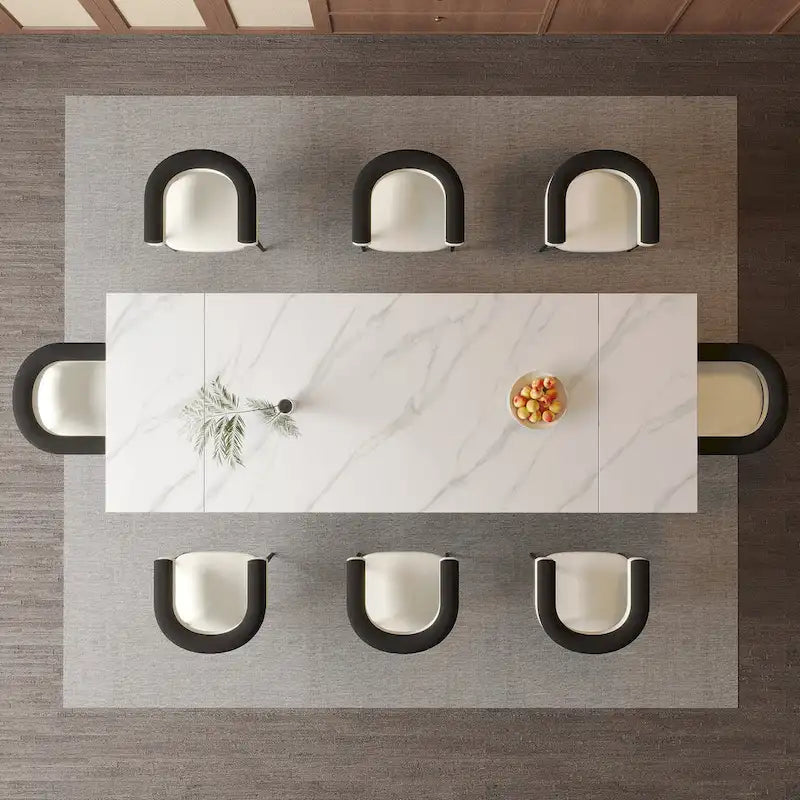 Ensemble de salle à manger extensible en pierre frittée, style moderne et minimaliste, 9 pièces, 8 personnes