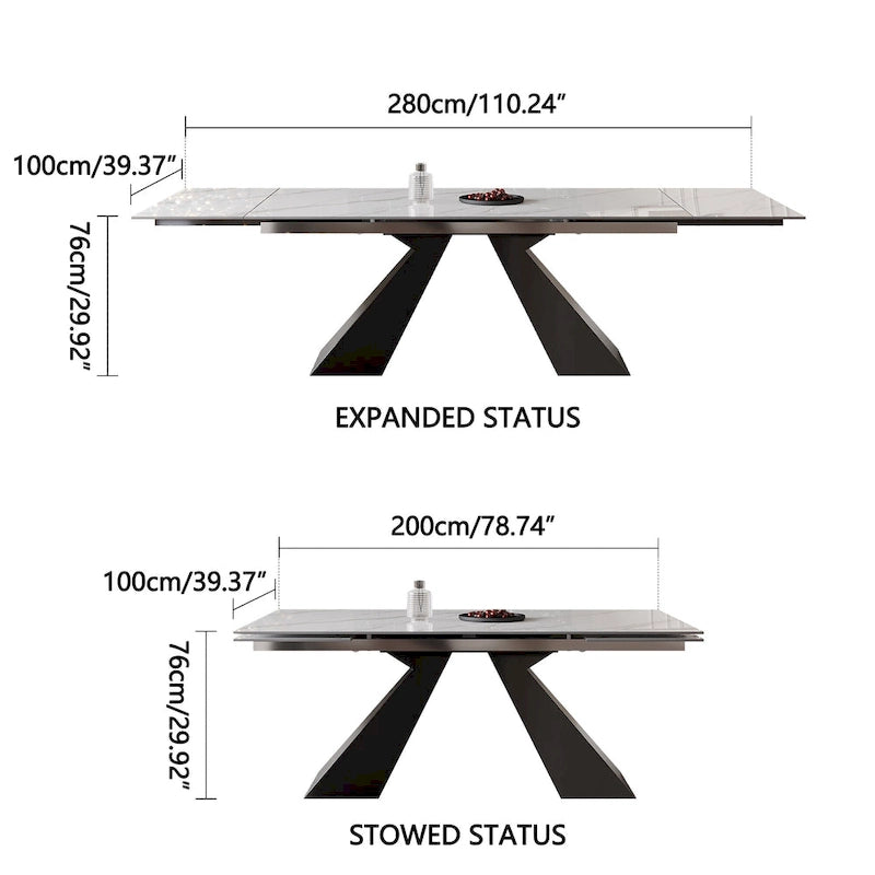 Ensemble de salle à manger extensible en pierre frittée, style moderne et minimaliste, 9 pièces, 8 personnes