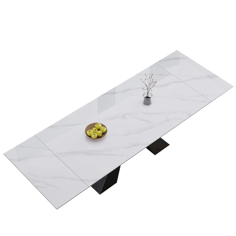 Ensemble de salle à manger extensible en pierre frittée, style moderne et minimaliste, 9 pièces, 8 personnes