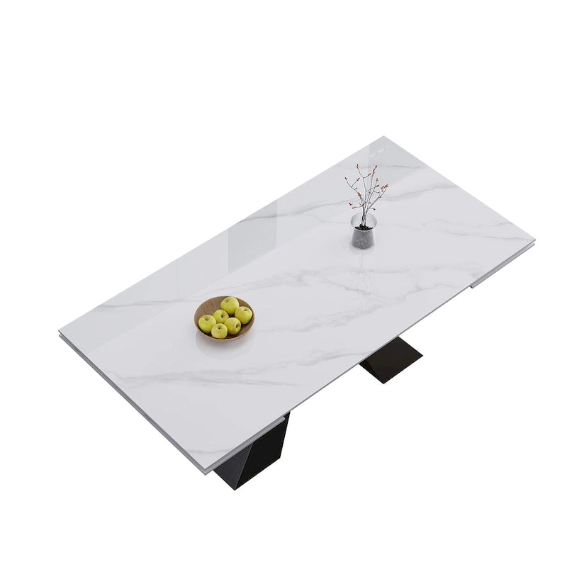 Ensemble de salle à manger extensible en pierre frittée, style moderne et minimaliste, 9 pièces, 8 personnes