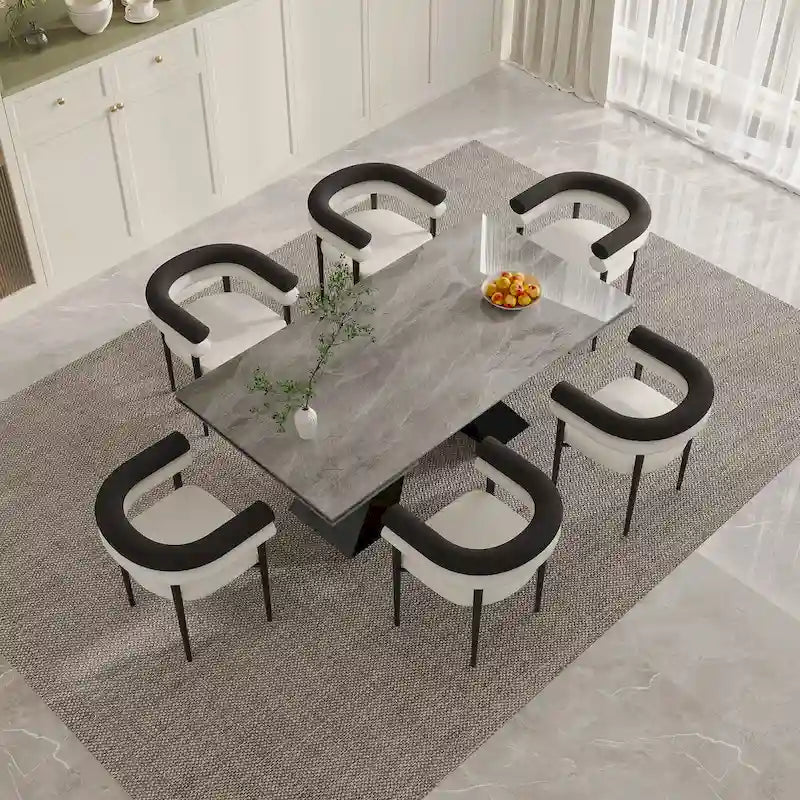 Ensemble de salle à manger extensible en pierre frittée, style moderne et minimaliste, 9 pièces, 8 personnes