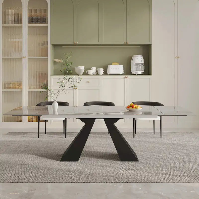 Ensemble de salle à manger extensible en pierre frittée, style moderne et minimaliste, 9 pièces, 8 personnes