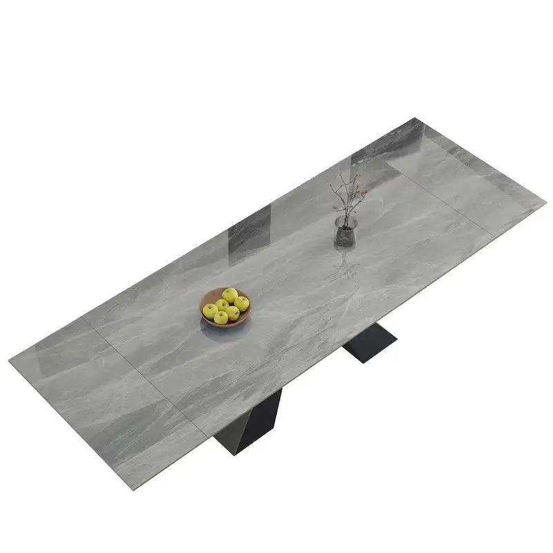 Ensemble de salle à manger extensible en pierre frittée, style moderne et minimaliste, 9 pièces, 8 personnes