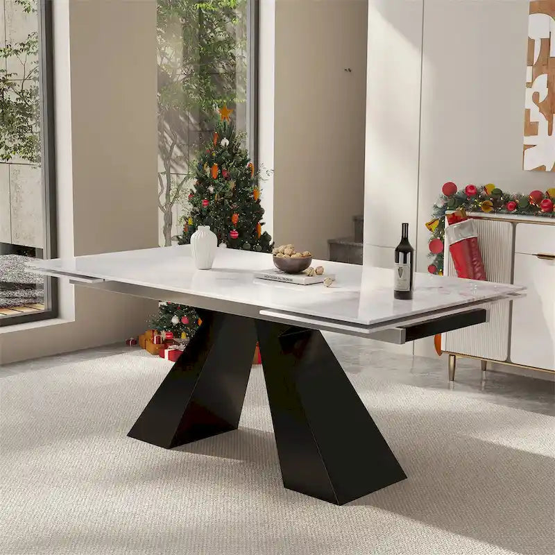 Ensemble de salle à manger extensible en pierre frittée, style moderne et minimaliste, 9 pièces, 8 personnes