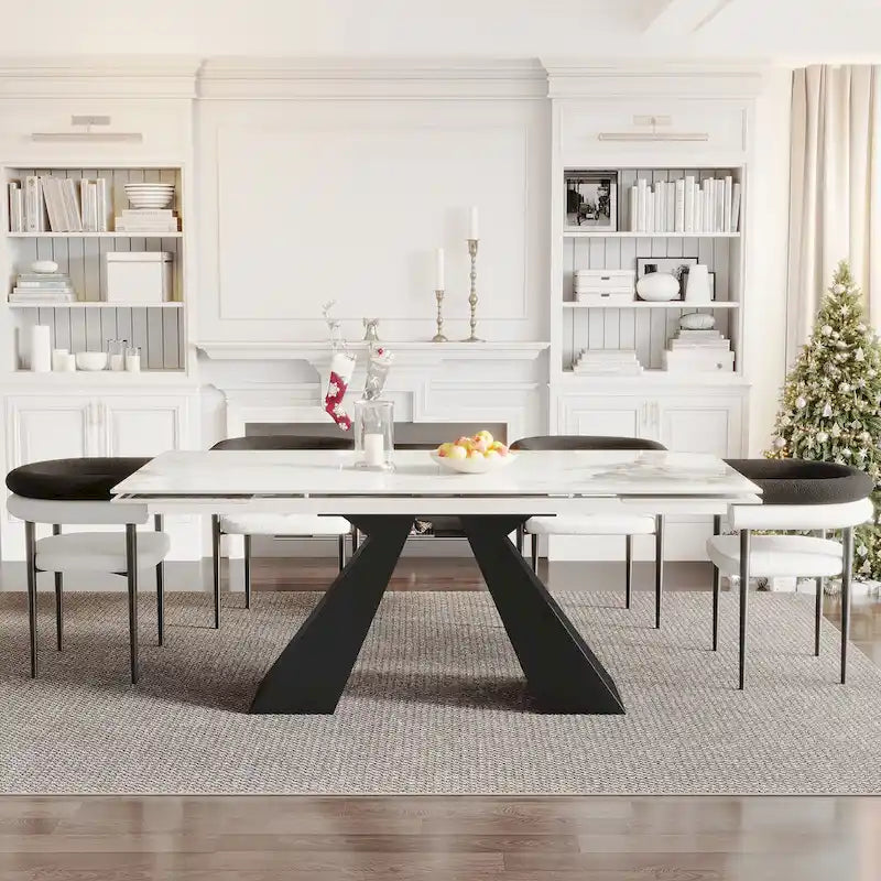 Ensemble de salle à manger extensible en pierre frittée, style moderne et minimaliste, 9 pièces, 8 personnes