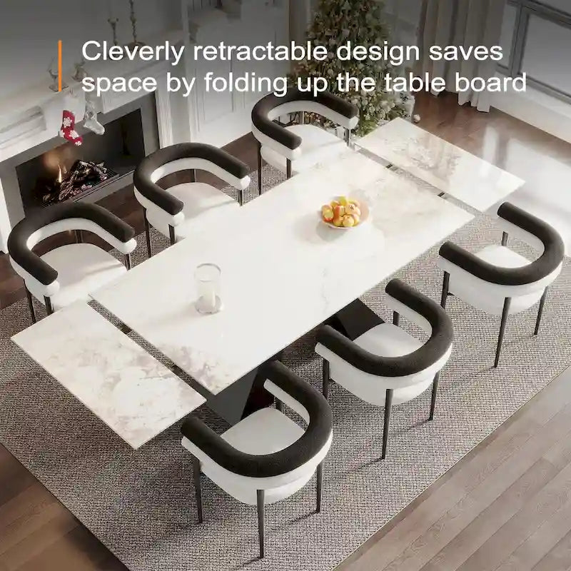 Ensemble de salle à manger extensible en pierre frittée, style moderne et minimaliste, 9 pièces, 8 personnes