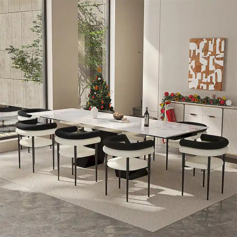 Ensemble de salle à manger extensible en pierre frittée, style moderne et minimaliste, 9 pièces, 8 personnes