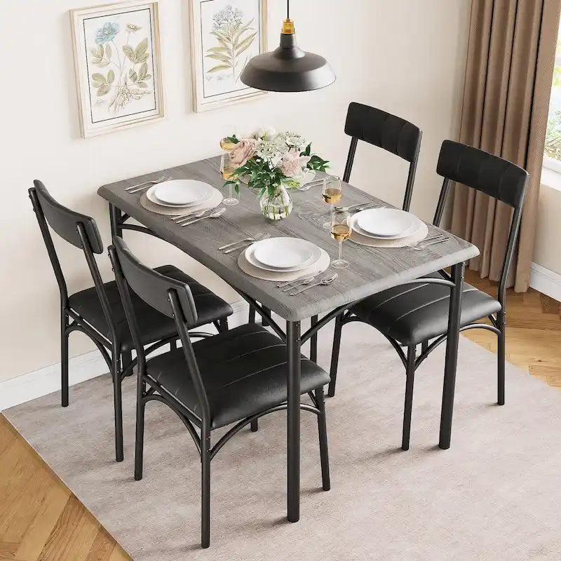 Ensemble de salle à manger 5 pièces avec 4 chaises rembourrées pour appartement