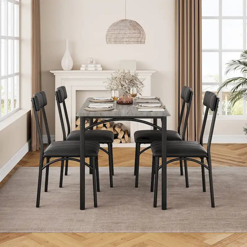 Ensemble de salle à manger 5 pièces avec 4 chaises rembourrées pour appartement