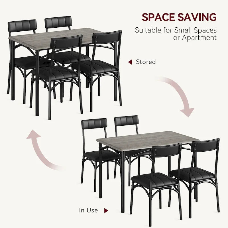 Ensemble de salle à manger 5 pièces avec 4 chaises rembourrées pour appartement