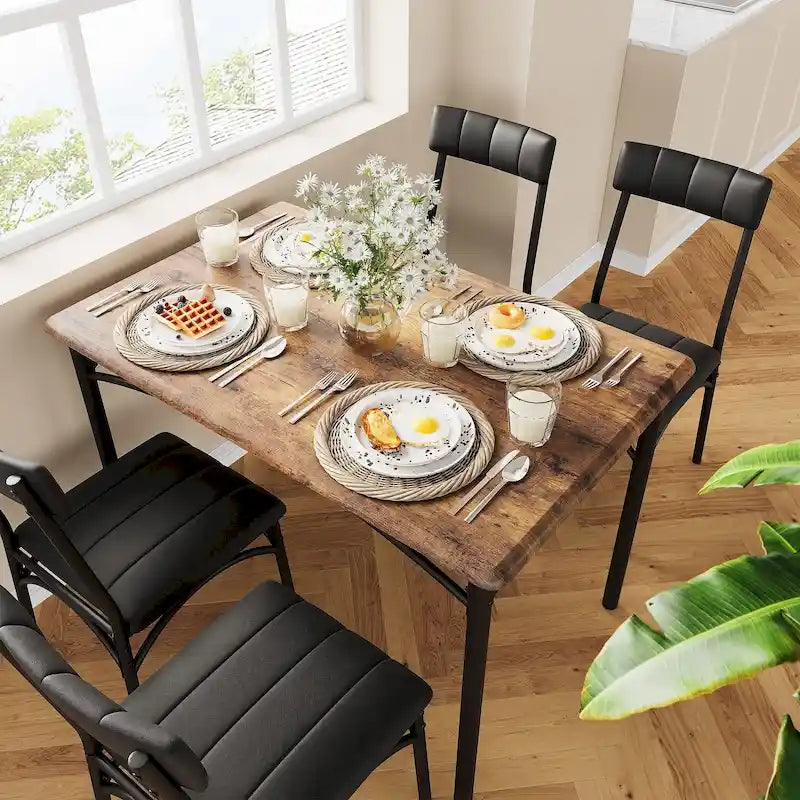 Ensemble de salle à manger 5 pièces avec 4 chaises rembourrées pour appartement