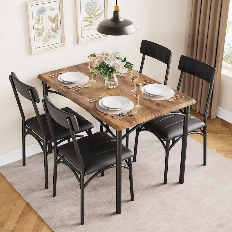Ensemble de salle à manger 5 pièces avec 4 chaises rembourrées pour appartement