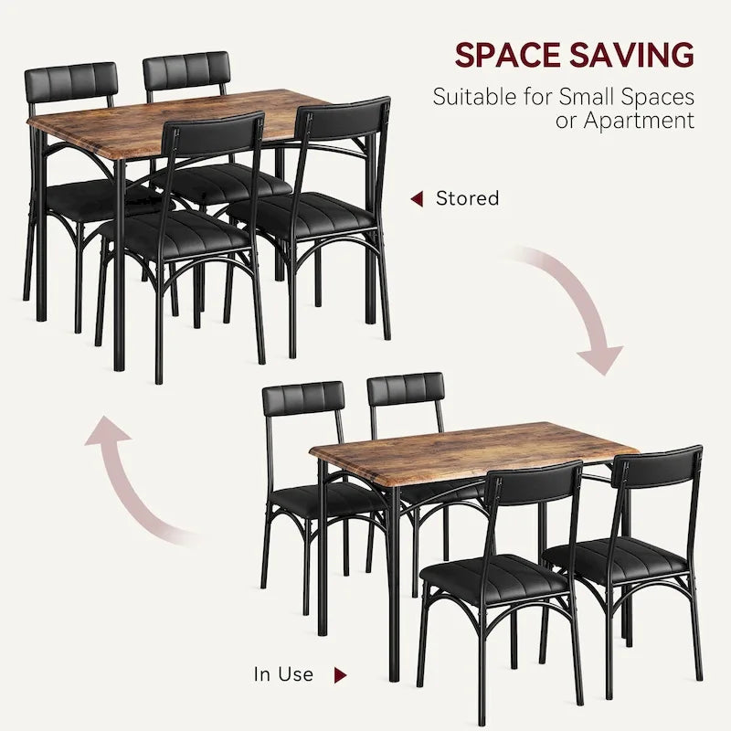 Ensemble de salle à manger 5 pièces avec 4 chaises rembourrées pour appartement