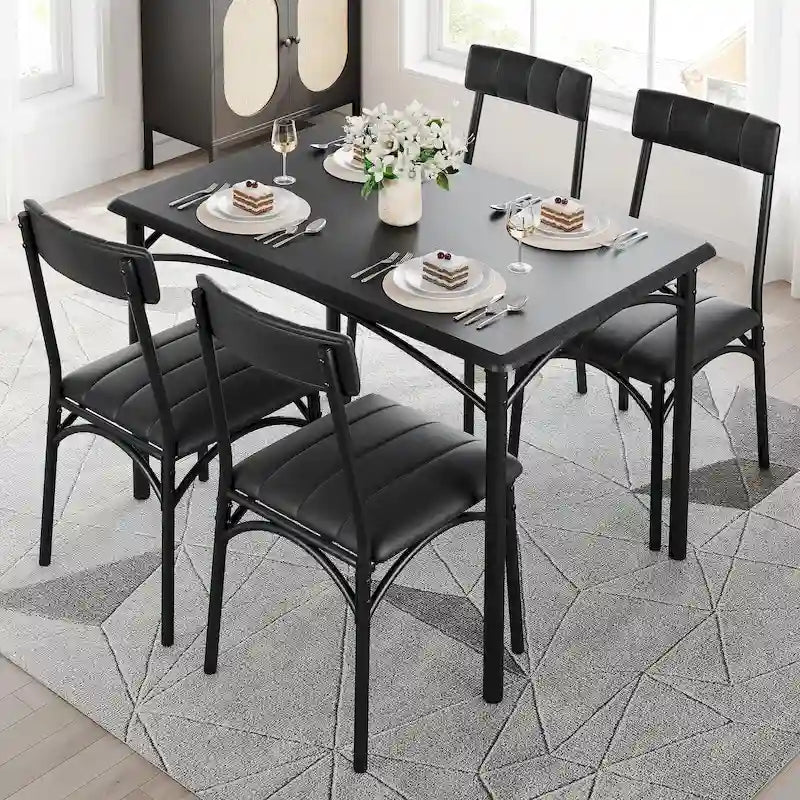 Ensemble de salle à manger 5 pièces avec 4 chaises rembourrées pour appartement