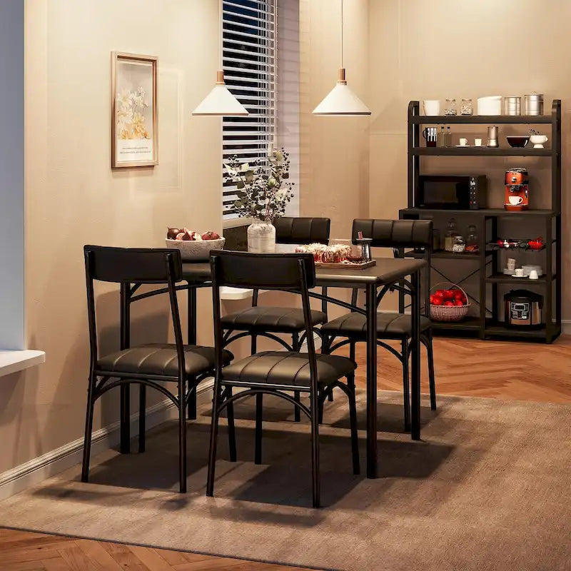 Ensemble de salle à manger 5 pièces avec 4 chaises rembourrées pour appartement