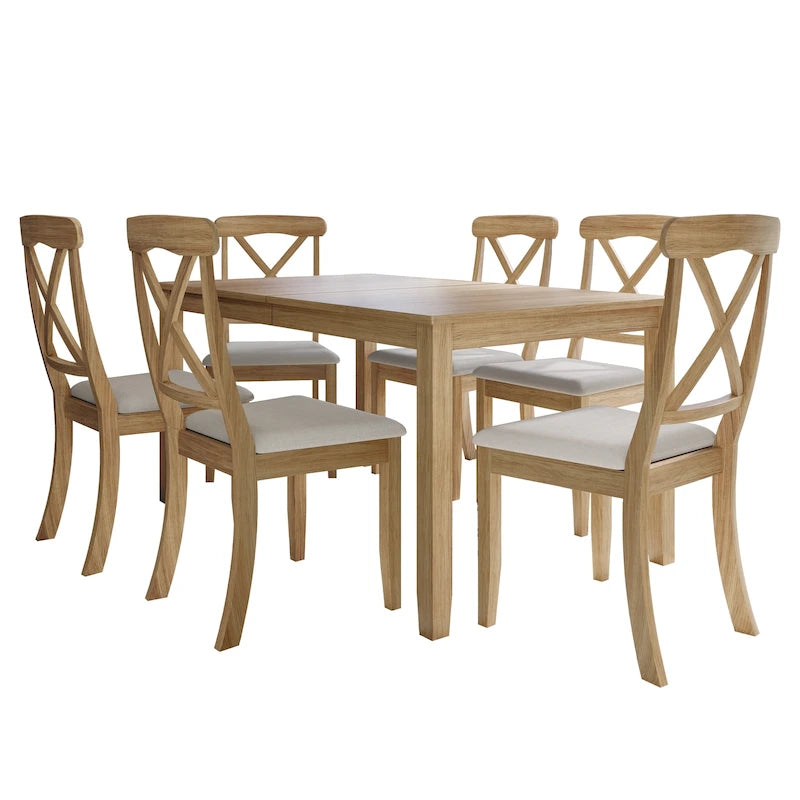 Ensemble de salle à manger 7 pièces en bois style campagnard CraftPorch