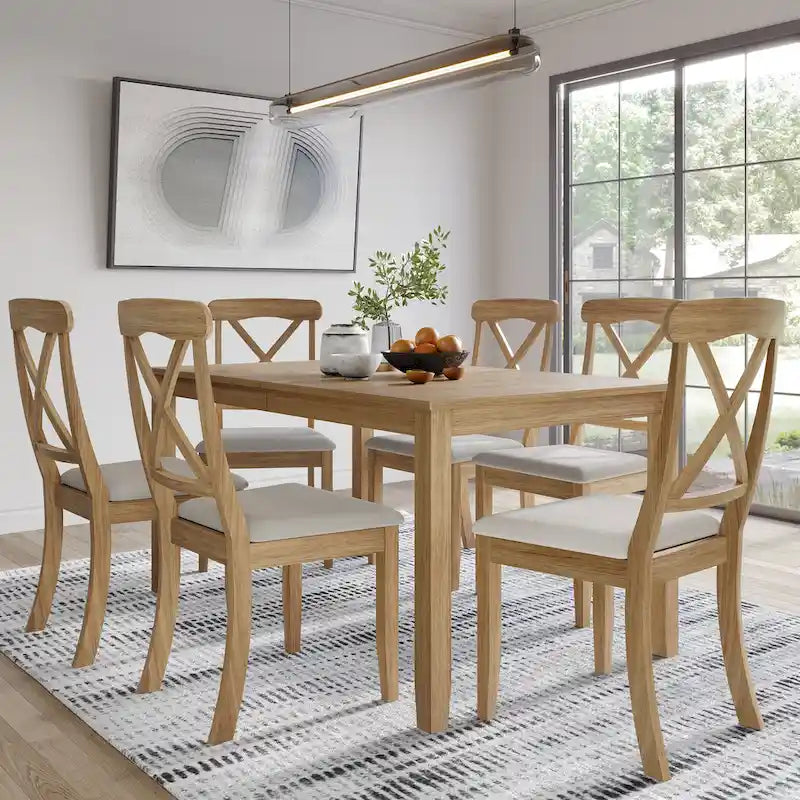 Ensemble de salle à manger 7 pièces en bois style campagnard CraftPorch