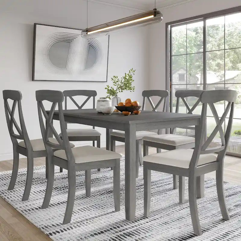 Ensemble de salle à manger 7 pièces en bois style campagnard CraftPorch