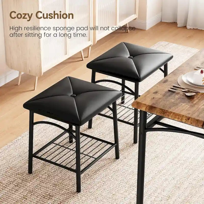 Ensemble table à manger pour 4, table de cuisine avec banc rembourré et tabourets carrés