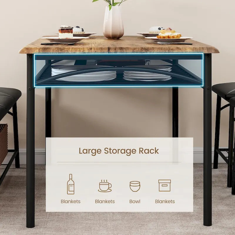 Ensemble table à manger pour 4, table de cuisine avec banc rembourré et tabourets carrés