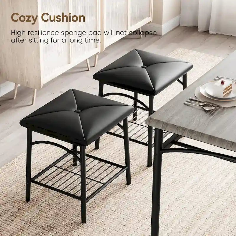 Ensemble table à manger pour 4, table de cuisine avec banc rembourré et tabourets carrés