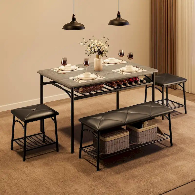 Ensemble table à manger pour 4, table de cuisine avec banc rembourré et tabourets carrés