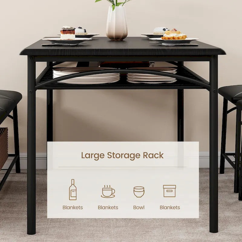 Ensemble table à manger pour 4, table de cuisine avec banc rembourré et tabourets carrés