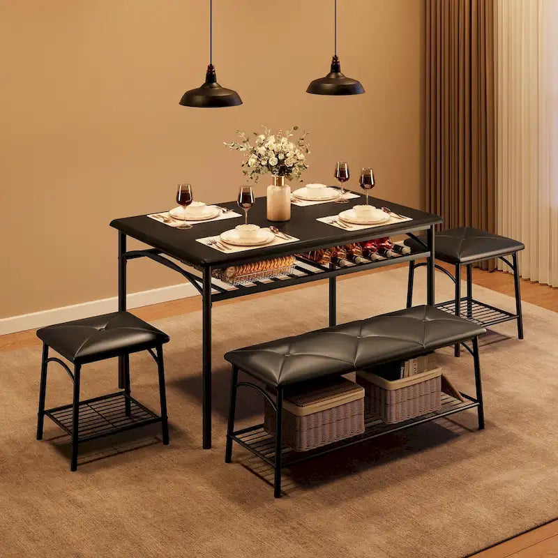 Ensemble table à manger pour 4, table de cuisine avec banc rembourré et tabourets carrés
