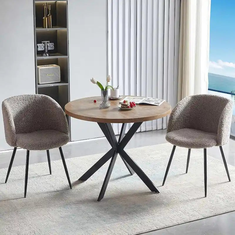 Ensemble table à manger ronde Howtai avec chaises fauteuils Sherpa moelleux peu encombrant