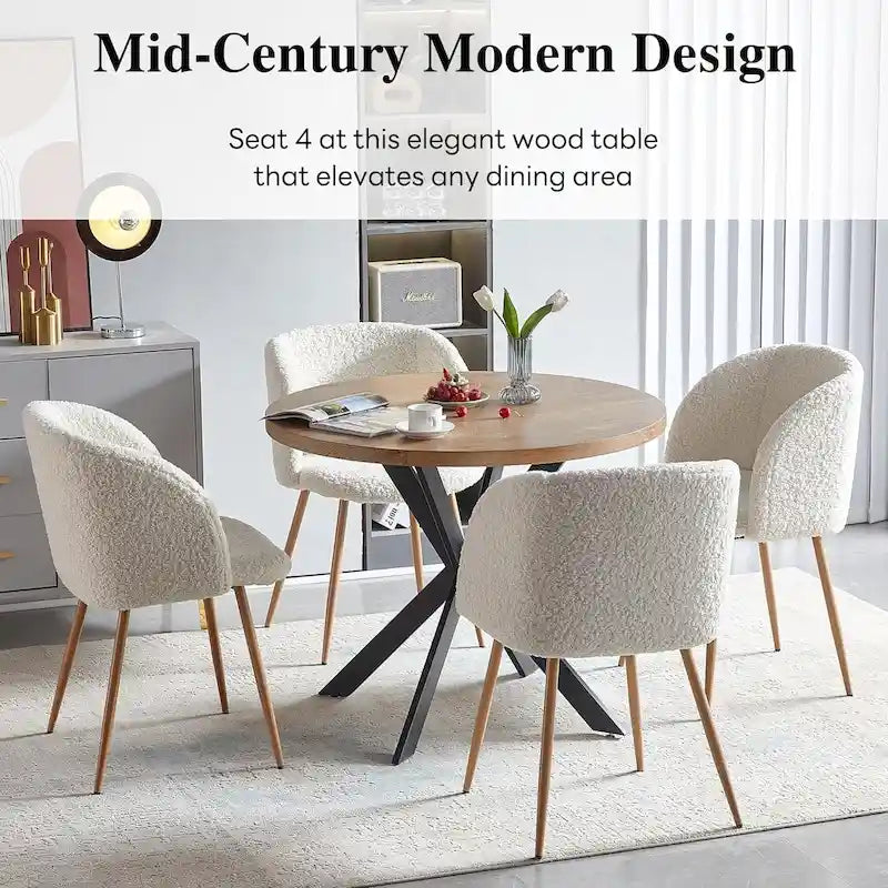 Ensemble table à manger ronde Howtai avec chaises fauteuils Sherpa moelleux peu encombrant