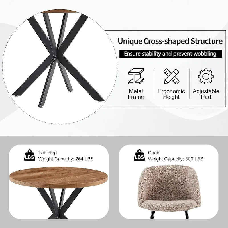 Ensemble table à manger ronde Howtai avec chaises fauteuils Sherpa moelleux peu encombrant