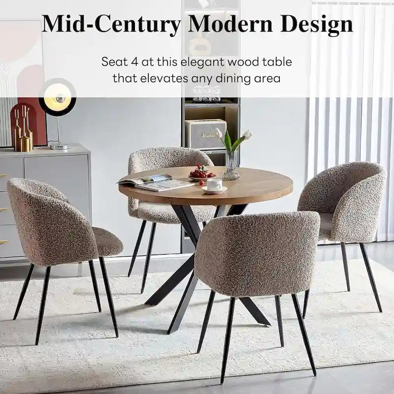 Ensemble table à manger ronde Howtai avec chaises fauteuils Sherpa moelleux peu encombrant