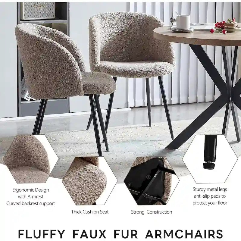 Ensemble table à manger ronde Howtai avec chaises fauteuils Sherpa moelleux peu encombrant