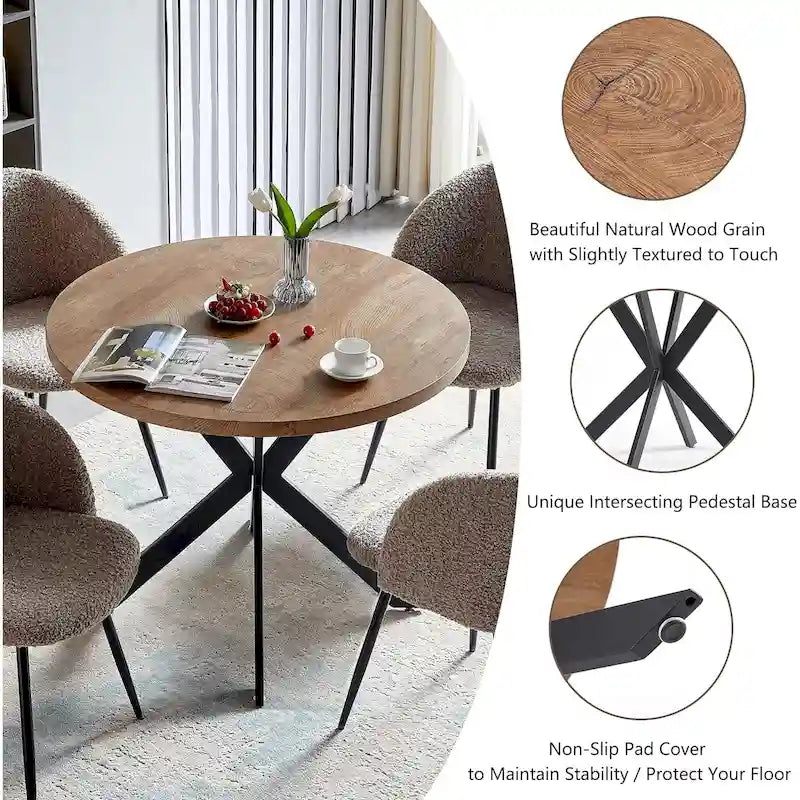 Ensemble table à manger ronde Howtai avec chaises fauteuils Sherpa moelleux peu encombrant