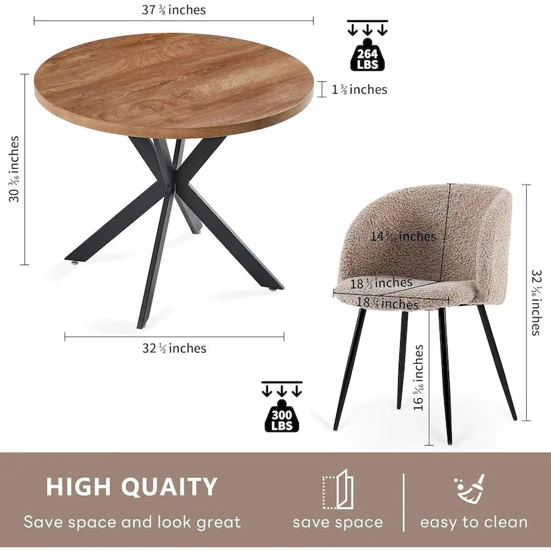 Ensemble table à manger ronde Howtai avec chaises fauteuils Sherpa moelleux peu encombrant