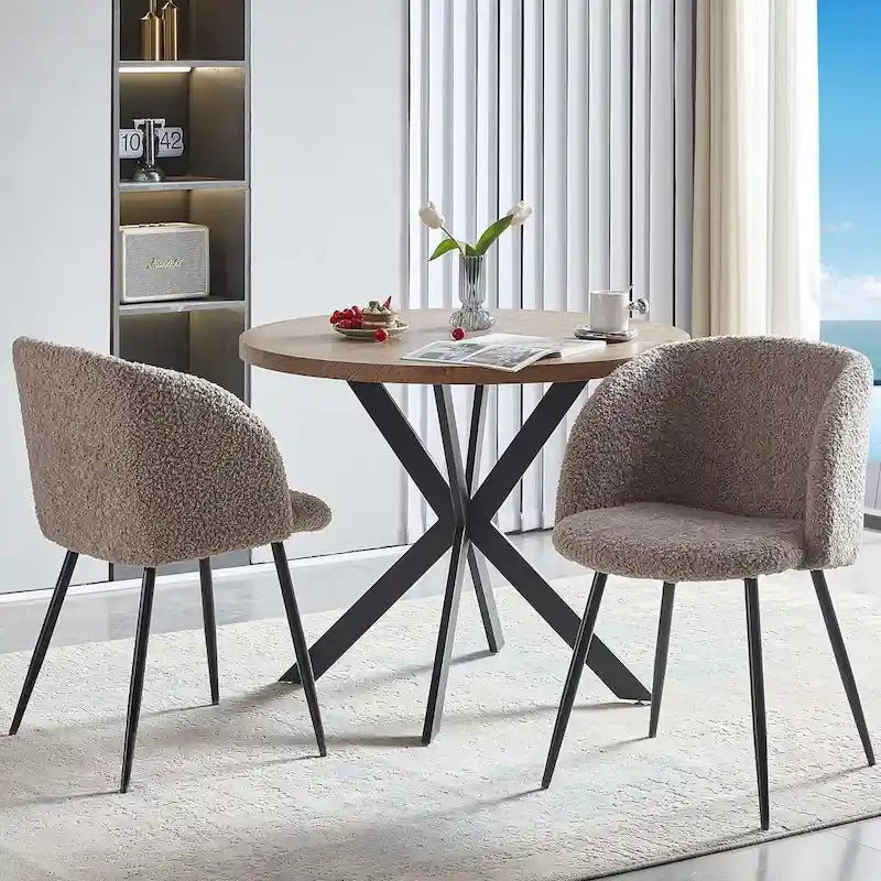 Ensemble table à manger ronde Howtai avec chaises fauteuils Sherpa moelleux peu encombrant